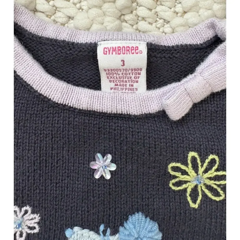 Vintage Toddler Girls Gymboree Embroidered Poodle Short Sleeve Sweater Size 3